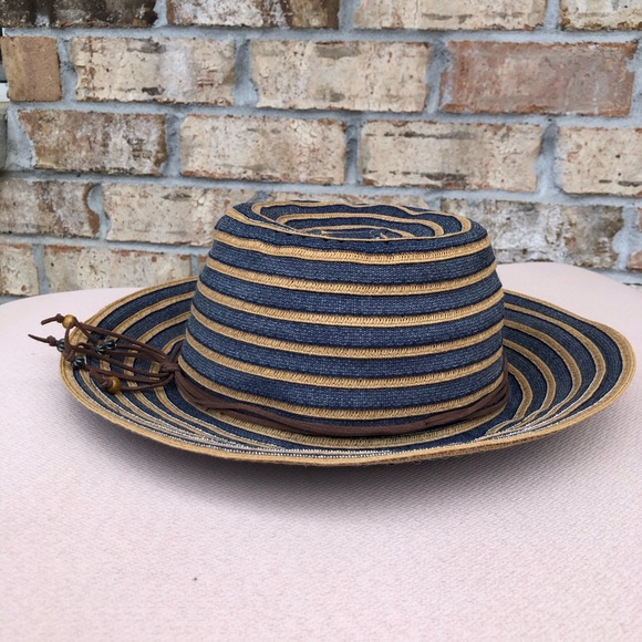 Tropical Trends Navy Tan Stripes Women’s Versatile Hat One Size - Picture 6 of 14